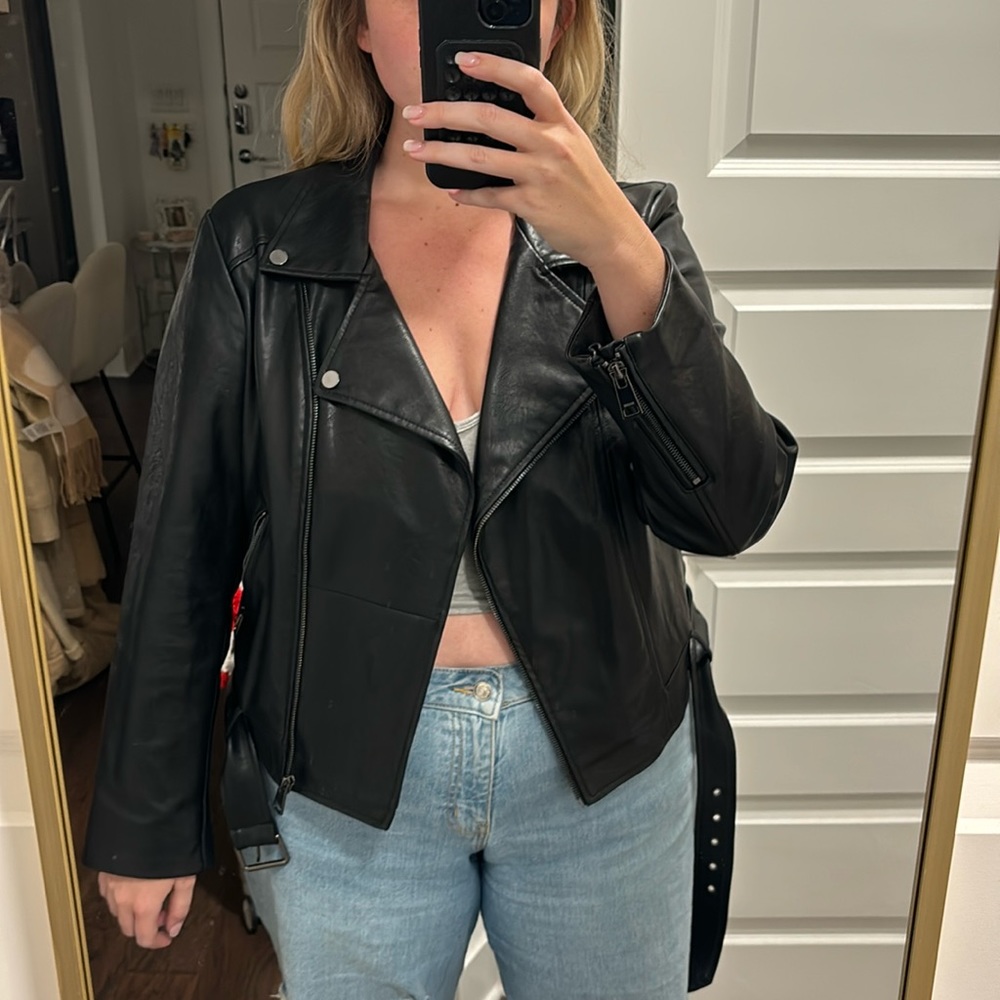 black leather moto jacket